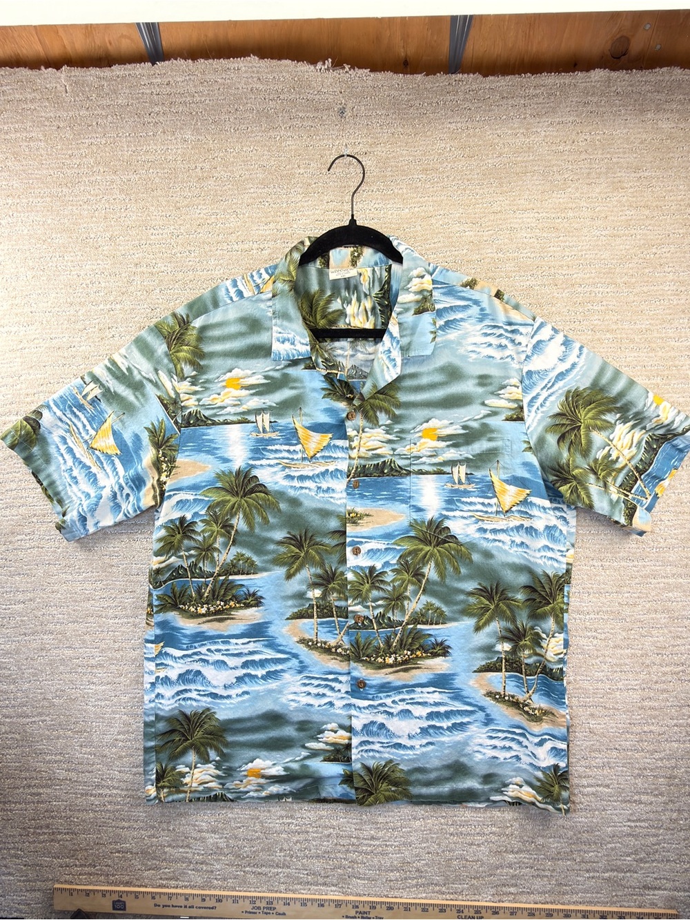 VTG Aloha Republic Hawaiian Shirt XXL Dugout Canoes, Diamond Head and Palm Trees